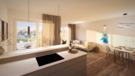 Visualisierung Kochen / Essen / Wohnen - Wohnen, wo das Leben fließt: Energieeffiziente Neubau-Erdgeschosswohnung im Quartier Ölkante 22