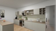 Visualisierung Kochen / Essen / Wohnen - Vorschlag - Frisch vom Architekten I: Neubau-EG-Wohnung, 2 Schlafzimmer, Wärmepumpe & PV-Anlage in Esterfeld!