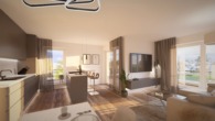 Visualisierung Kochen / Essen / Wohnen - Wohnen, wo das Leben fließt: Energieeffiziente Neubau-Staffelgeschosswohnung im Quartier Ölkante 22